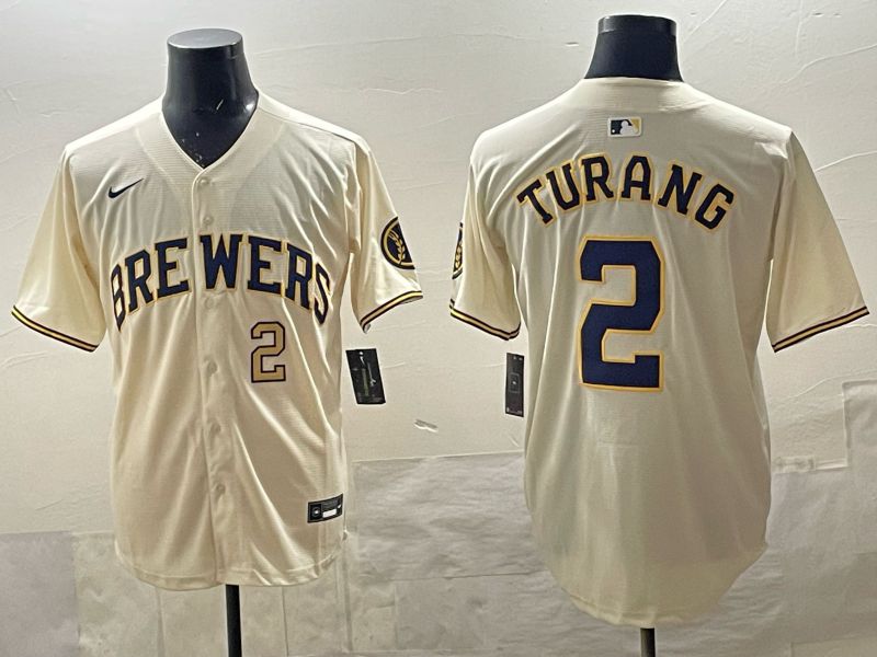 Men 2025 Milwaukee Brewers #2 Turang Cream 2025 Nike MLB Jersey 013->milwaukee brewers->MLB Jersey